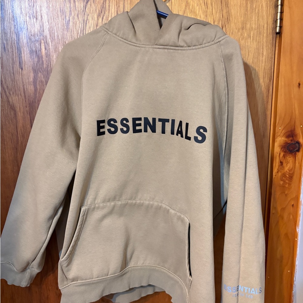 Essentials Beige Hoodie with Black Logo